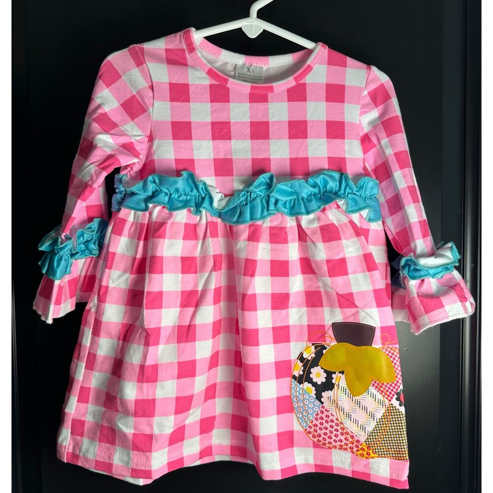 NWT Boutique Baby Girl XS/12-18m Pink/White Blue Ruffle Patchwork Pumpkin Dress
